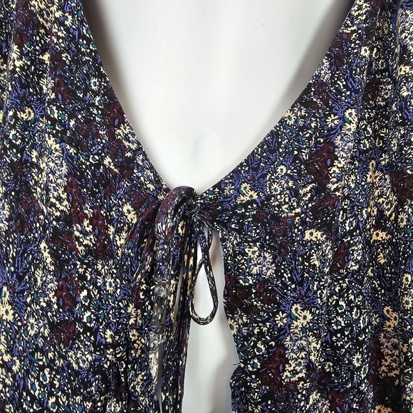 Free People Boho Floral Tie Front Tank Top Ruffle Hem Blue Size S - Picture 4 of 11
